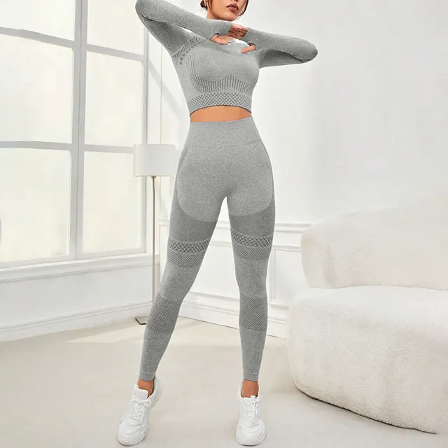Seamless Workout Clothes Outdoor Sports Suit Gray - Shop at LoveMi