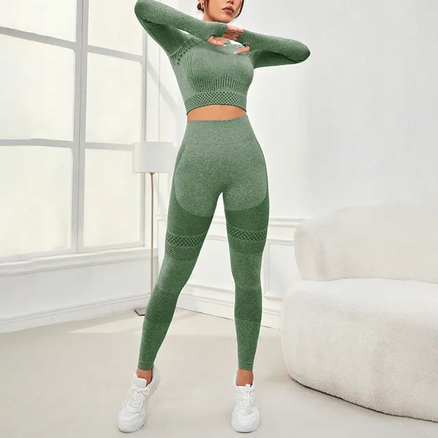 Seamless Workout Clothes Outdoor Sports Suit Green - Shop at LoveMi