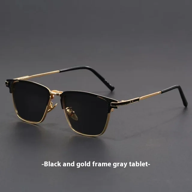 Retro Artistic UV Protection Small Square Box Sunglasses Black Gold Frame Gray - Shop at LoveMi
