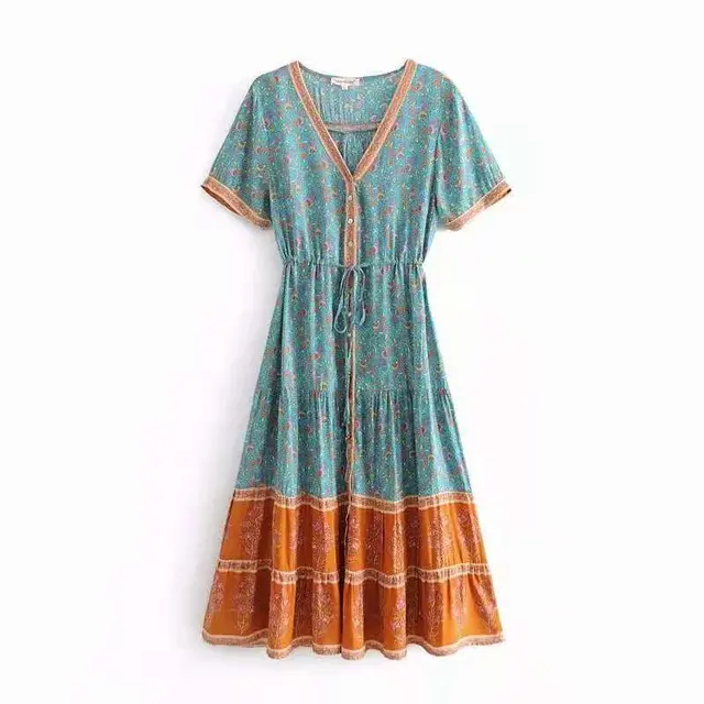 European And American Women's Clothing Dress Bohemian Style Green - Shop at LoveMi