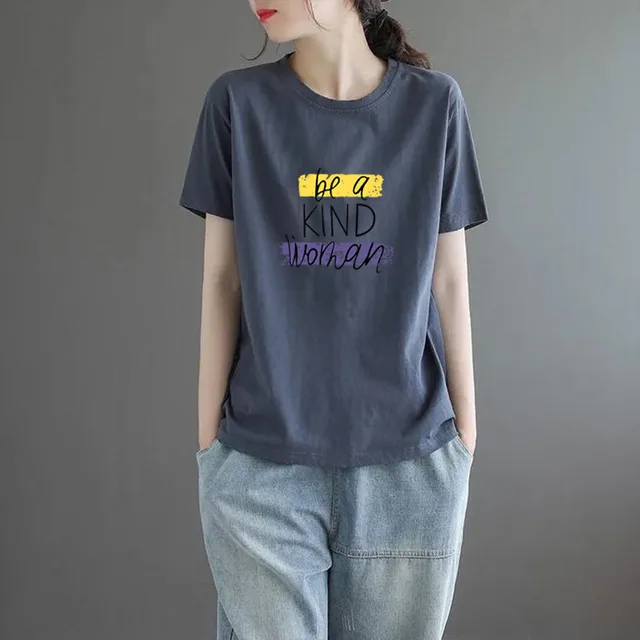Summer Solid Color Women's Clothing Half Sleeve T shirt Gray 67Kind - Shop at LoveMi