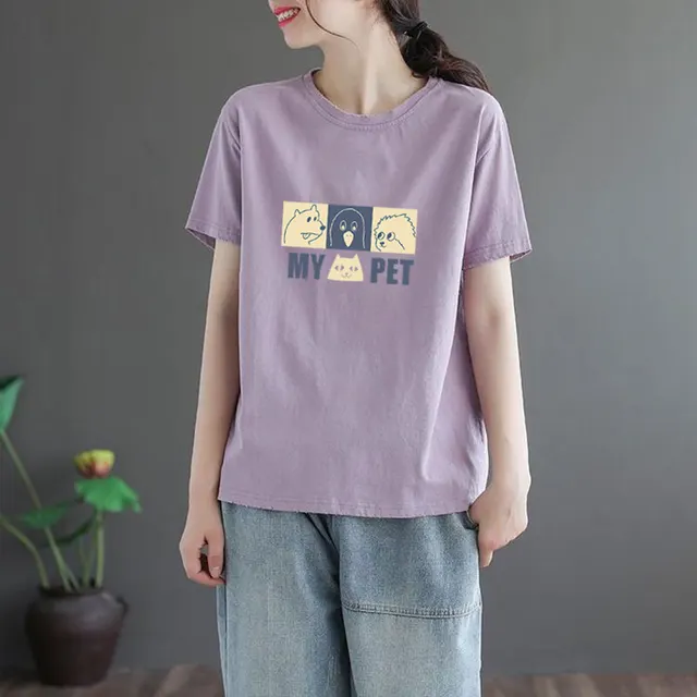 Summer Solid Color Women's Clothing Half Sleeve T shirt Purple 68 Three Animals - Shop at LoveMi