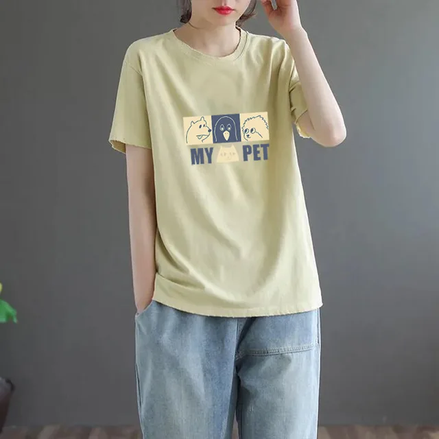 Summer Solid Color Women's Clothing Half Sleeve T shirt Yellow 68 Three Animals - Shop at LoveMi