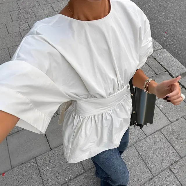 Summer Backless Short Sleeve T shirt With Back tied Design Fashion Bat Sleeve Top For Women Clothing White - Shop at LoveMi