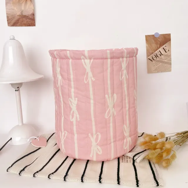 Bow Quilted Fabric Round Storage Basket Pink Bowknot Basket - Shop at LoveMi