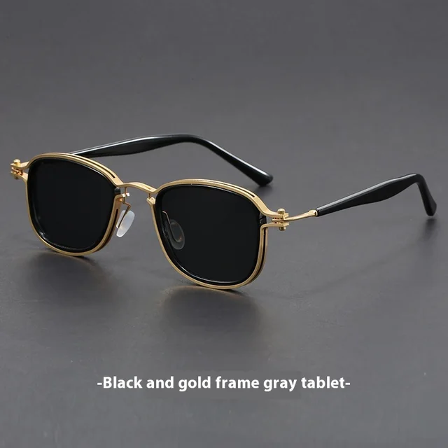Plastic Metal Retro Square Frame Sunglasses Black Gold Frame Gray Piece - Shop at LoveMi