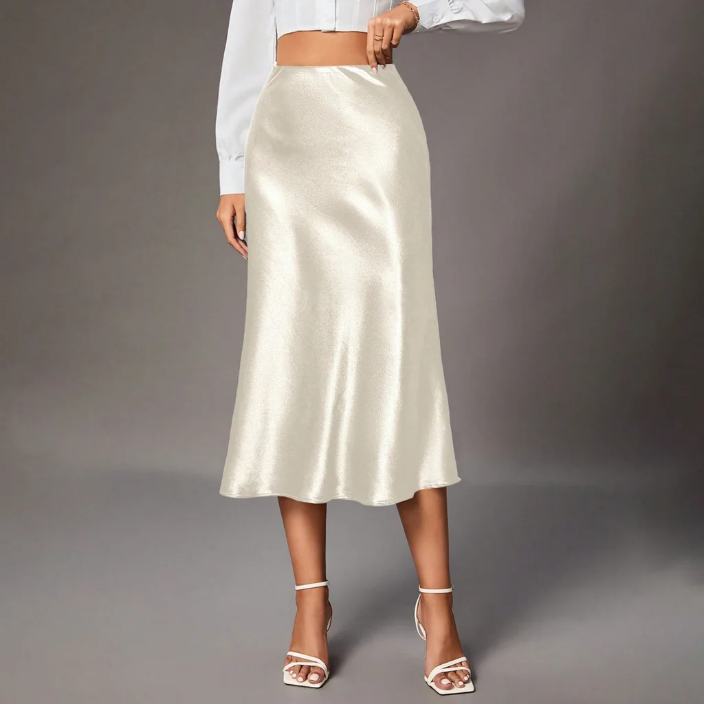 High-Grade Small Artificial Silk European And American Skirt - Apricot
