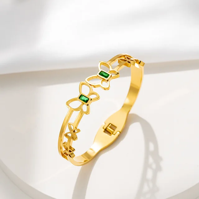 French Style Cute Hollow Lvzuan Butterfly Titanium Steel Bracelet For Women Gold - Shop at LoveMi