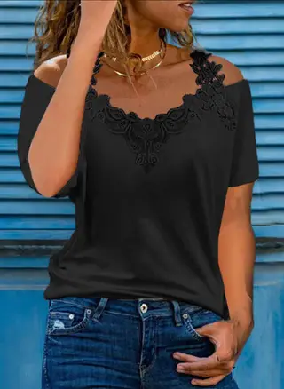 V-neck Plus Size Printed Top T-shirt - Black