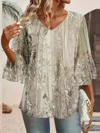 Round Neck Short Sleeves Casual Top - Khaki