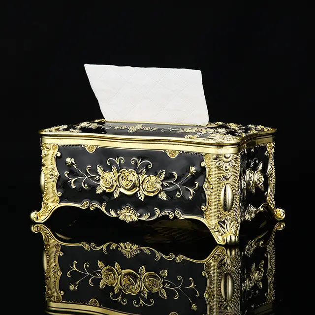 Household Mild Luxury Retro Paper Extraction Box Golden Red Rose - Shop at LoveMi