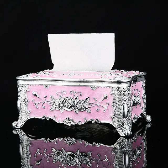 Household Mild Luxury Retro Paper Extraction Box Silver Pink Rose - Shop at LoveMi