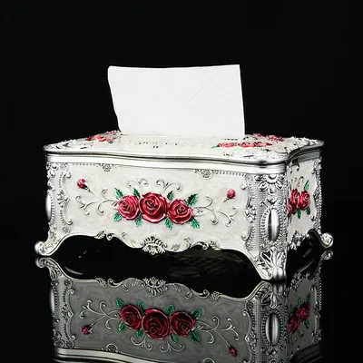 Household Mild Luxury Retro Paper Extraction Box Silver White Red Roses - Shop at LoveMi
