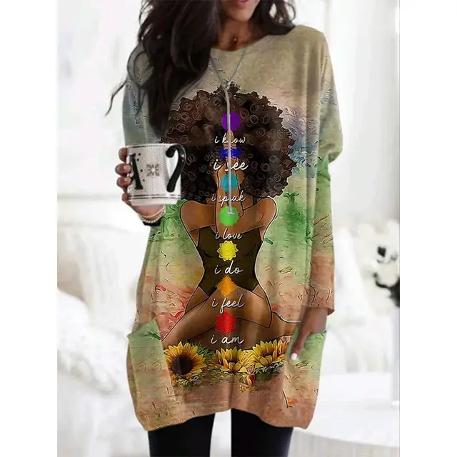 European And American Color Matching Pocket T shirt Abstract Pattern Printed Dress Fl1A2416117 - Shop at LoveMi
