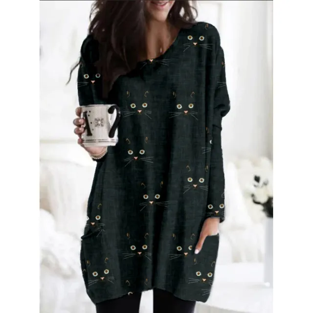 European And American Color Matching Pocket T shirt Abstract Pattern Printed Dress Fl1M230611R - Shop at LoveMi