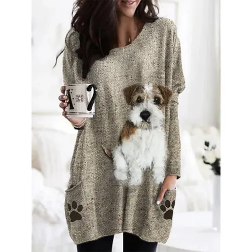 European And American Color Matching Pocket T shirt Abstract Pattern Printed Dress Fl1M2328125 - Shop at LoveMi