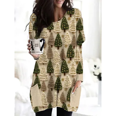 European And American Color Matching Pocket T shirt Abstract Pattern Printed Dress Fl1N2308124 - Shop at LoveMi