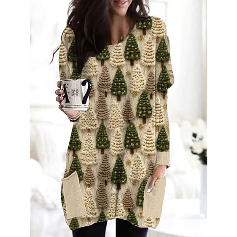 European And American Colour Matching Pocket T-shirt Abstract Pattern Printed Dress - Fl1N2308124 - View 1
