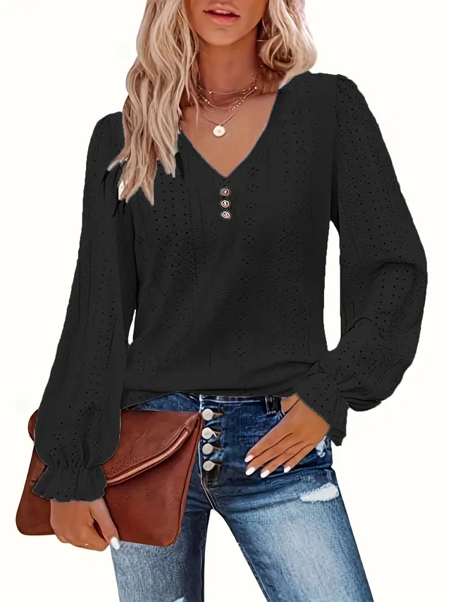 Hollowed Leisure Pleated Sleeve Top Black - Shop at LoveMi