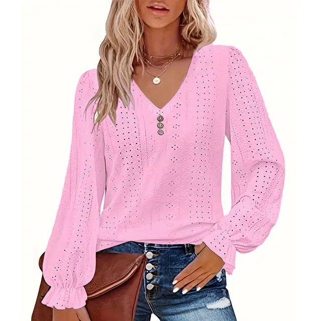 Hollowed Leisure Pleated Sleeve Top Pink - Shop at LoveMi