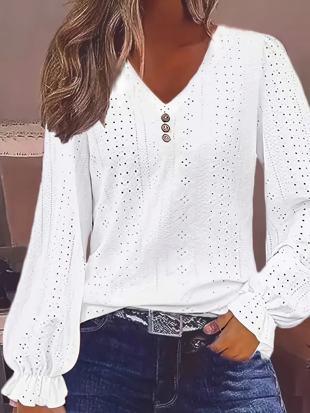 Hollowed Leisure Pleated Sleeve Top White - Shop at LoveMi