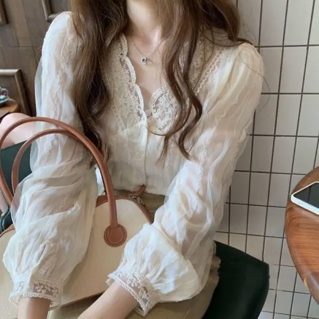 Gentle And All match Chiffon Sweet Chic Blouse Milk Apricot - Shop at LoveMi