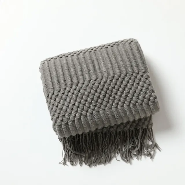 Sofa Bed Blanket Cashmere like Warm Tassel Scarf Gray - Shop at LoveMi