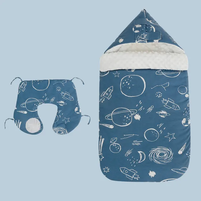 Baby's Cotton Anti startle Autumn And Winter Thickening Dual use Beanie Blanket Sleeping Bag Blue Starry Sky - Shop at LoveMi