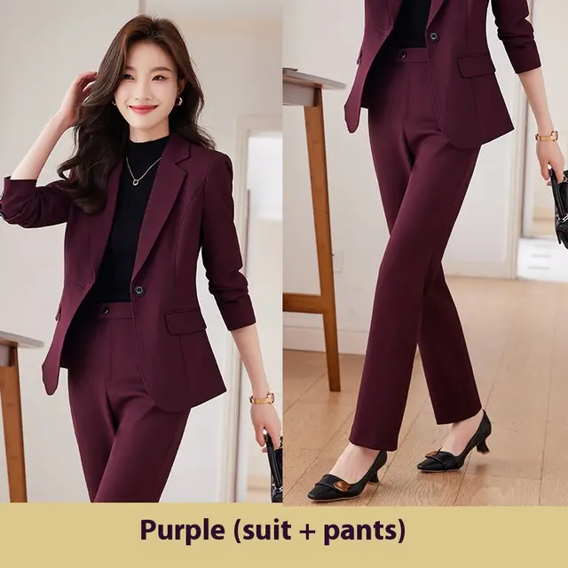 Red Blazer Women's Fall Winter Fashion Temperament Goddess Style Suit Suit Purplish Red Set - Shop at LoveMi