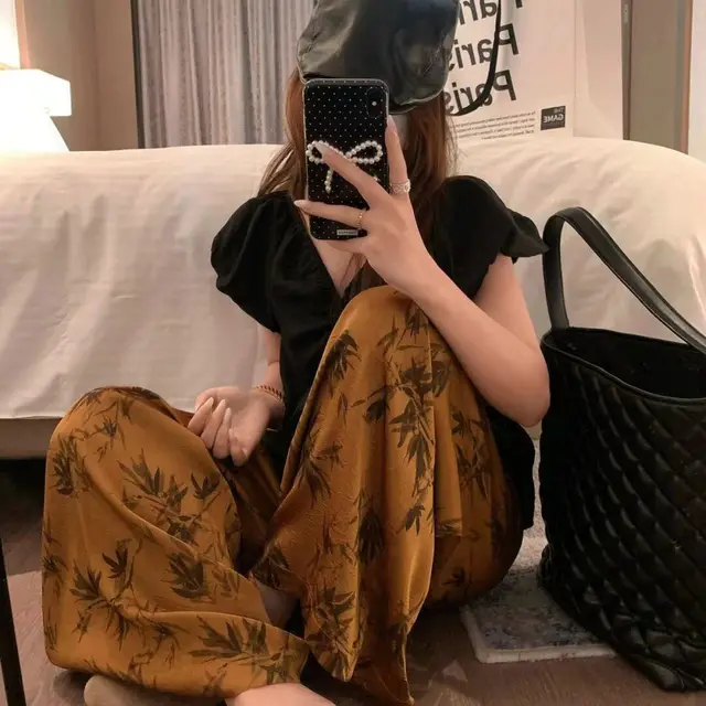 Cotton Poplin Pants Women's Thin Artificial Cotton Wide leg Pants Ancient Bamboo - Shop at LoveMi