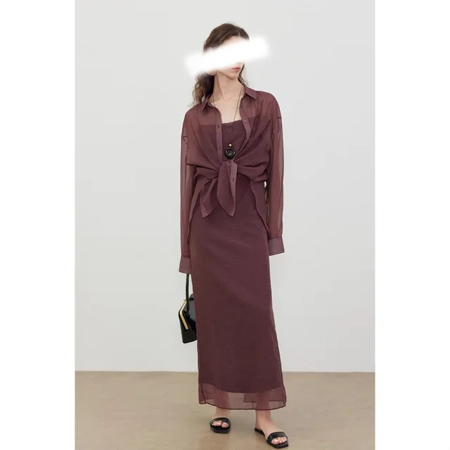 Fairy Air filled Hazy And Wrinkled Cotton Yarn Shirt Sling Vest Skirt Set Red Suit - Shop at LoveMi