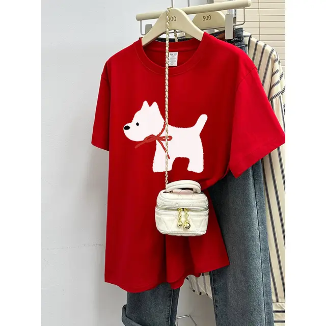 Loose Fashion Printed Half Sleeve Top 8243 Bright Red - Shop at LoveMi