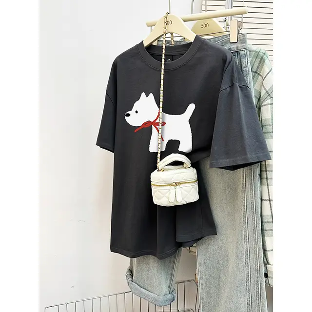 Loose Fashion Printed Half Sleeve Top 8243 Dark Gray - Shop at LoveMi