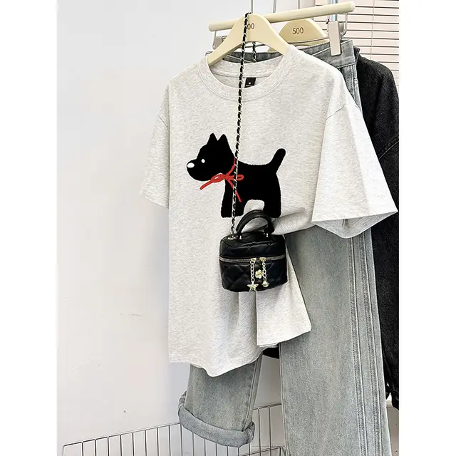 Loose Fashion Printed Half Sleeve Top 8243 Light Gray - Shop at LoveMi