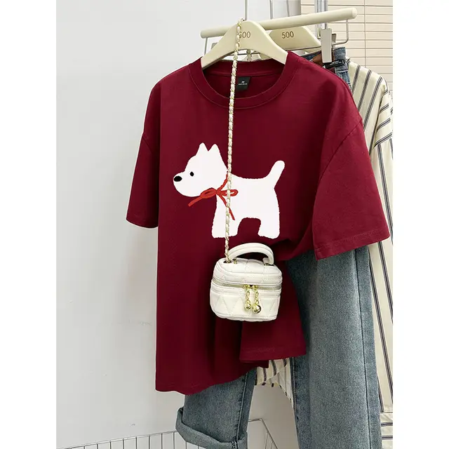 Loose Fashion Printed Half Sleeve Top 8243 Wine Red - Shop at LoveMi