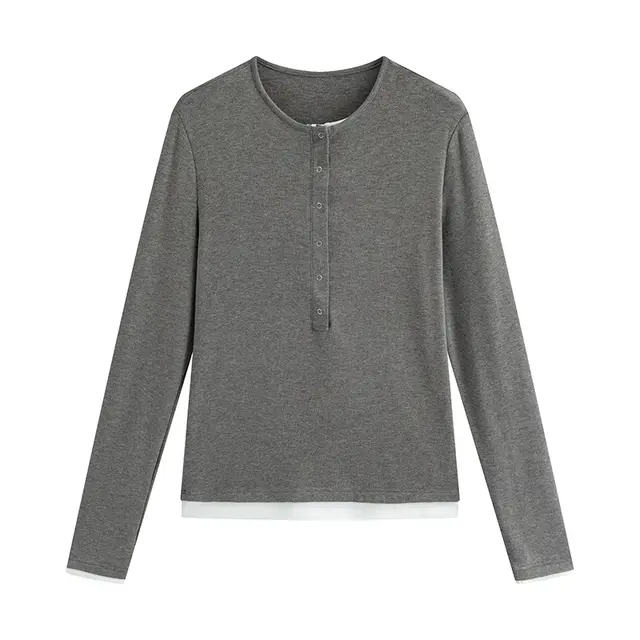 Half Cardigan Plus Size Long Sleeve T shirt Splice Of Gray And White - Shop at LoveMi