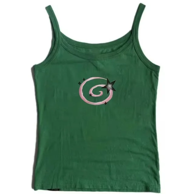 Women's Pattern Print Slim Fit Short Dacron Camisole Green - Shop at LoveMi