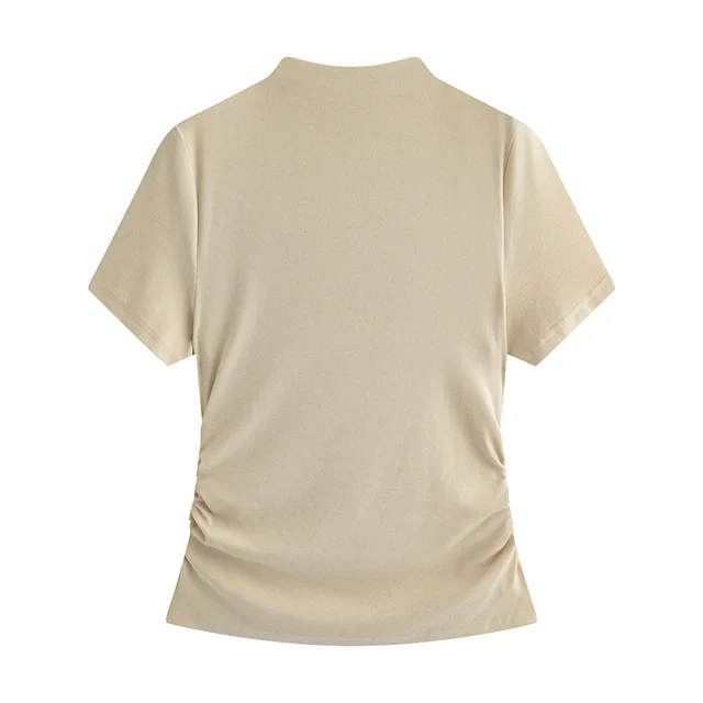 Half Turtleneck Elastic Slim Fit Slimming Top Beige Apricot - Shop at LoveMi