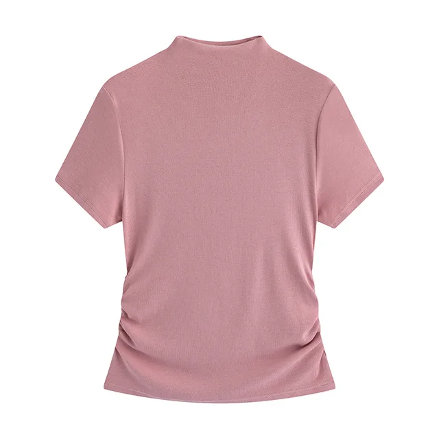 Half Turtleneck Elastic Slim Fit Slimming Top Peach Pink - Shop at LoveMi