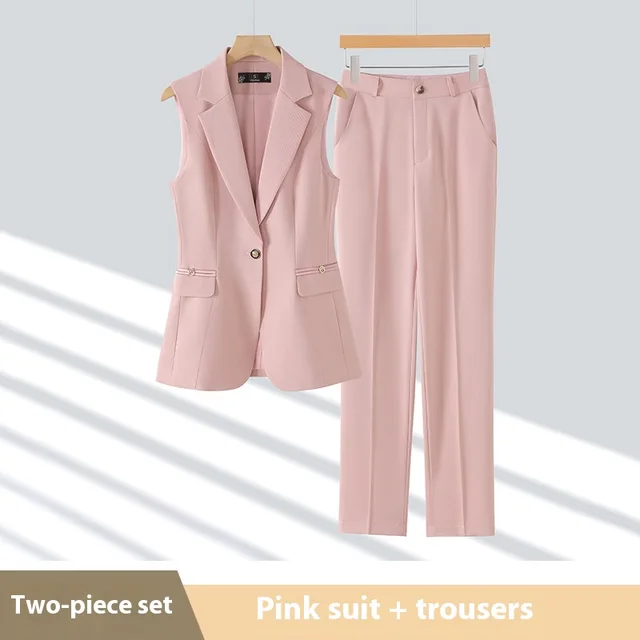 High end Slim fit Temperament Professional Vest Two piece Set Pink Vest Pants - Shop at LoveMi