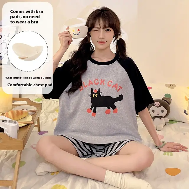 Cartoon Cute Loungewear Can Be Worn Outside With Chest Pad Ckek91128 - Shop at LoveMi