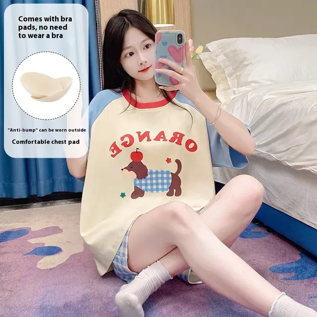 Cartoon Cute Loungewear Can Be Worn Outside With Chest Pad Ckek91144 - Shop at LoveMi
