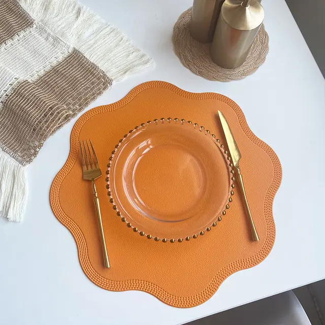 Imitation Leather Flower Placemat Waterproof And Oil proof Mat Flower Orange - Shop at LoveMi