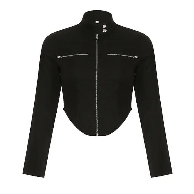 New Stand up Collar Slim Fit Short Zipper Jacket Black - Shop at LoveMi