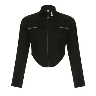 New Stand-up Collar Slim Fit Short Zipper Jacket - Black