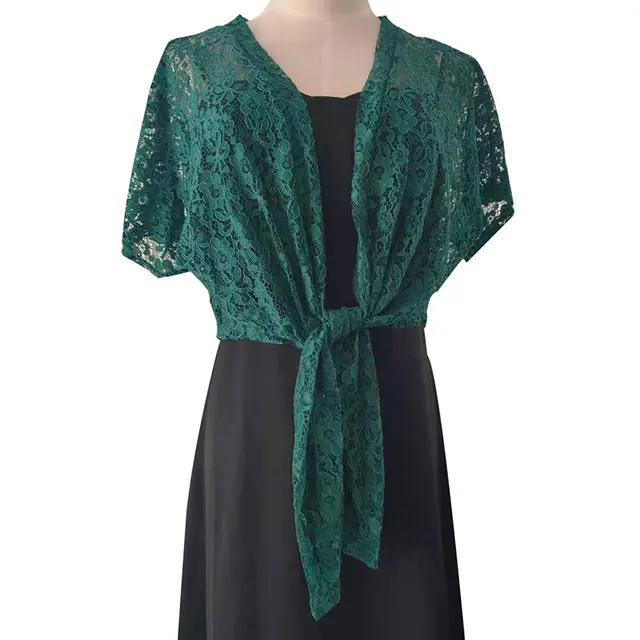 Plus Size Lace Cardigan Shawl Cheongsam Formal Dress Shawl Dark Green - Shop at LoveMi