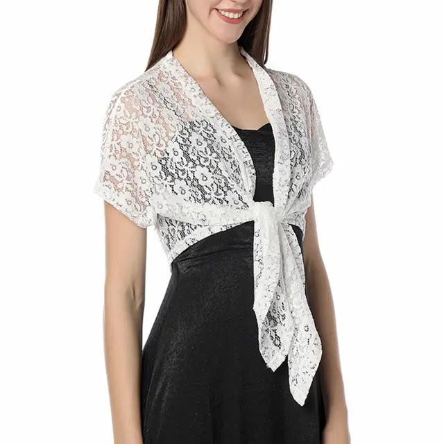 Plus Size Lace Cardigan Shawl Cheongsam Formal Dress Shawl White - Shop at LoveMi