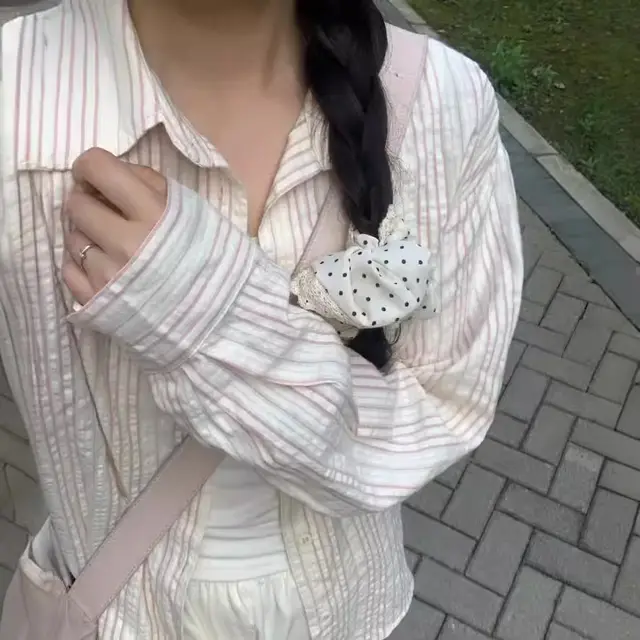 Sun Protection Shirt Women's Loose Slimming Casual Vertical Stripe Shirt Coat Pink - Shop at LoveMi