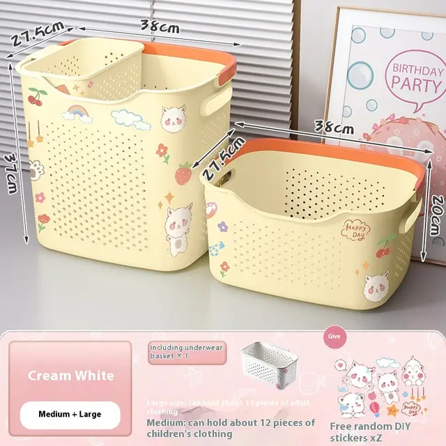 Household Clothes Storage Basket Punch free Wall mounted Three Piece Cream White - Shop at LoveMi