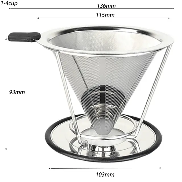 V60 Stainless Steel With Base Filter free Paper Strainer Coffee Filter 1Cm300 Mesh Bracket - Shop at LoveMi